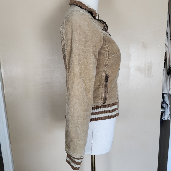 Y2K! Tan/White Striped Corduroy Bomber Jacket, Women's XS - Picture 2 of 10